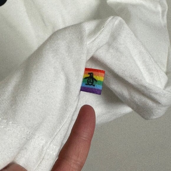 NEW Original Penguin Pride Rainbow Logo TShirt Bright White Tee Size Large‎ L - Picture 5 of 9